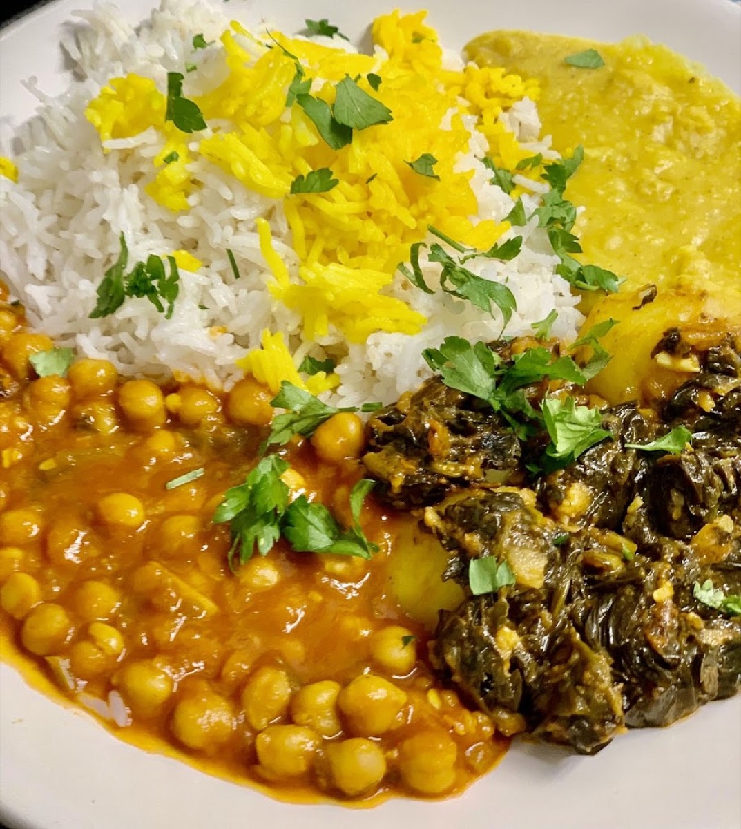 Afghan vegetarian platter with saffron rice